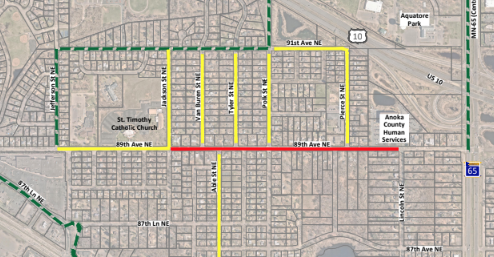 map showing 89th ave closed between Lincoln and Jefferson streets